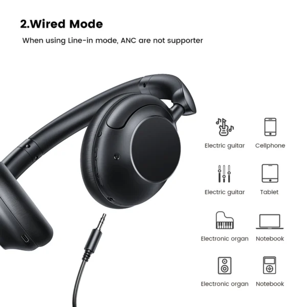 Ugreen HP202 HiTune Max5 on-ear wireless headphones with hybrid ANC noise reduction - blackeng