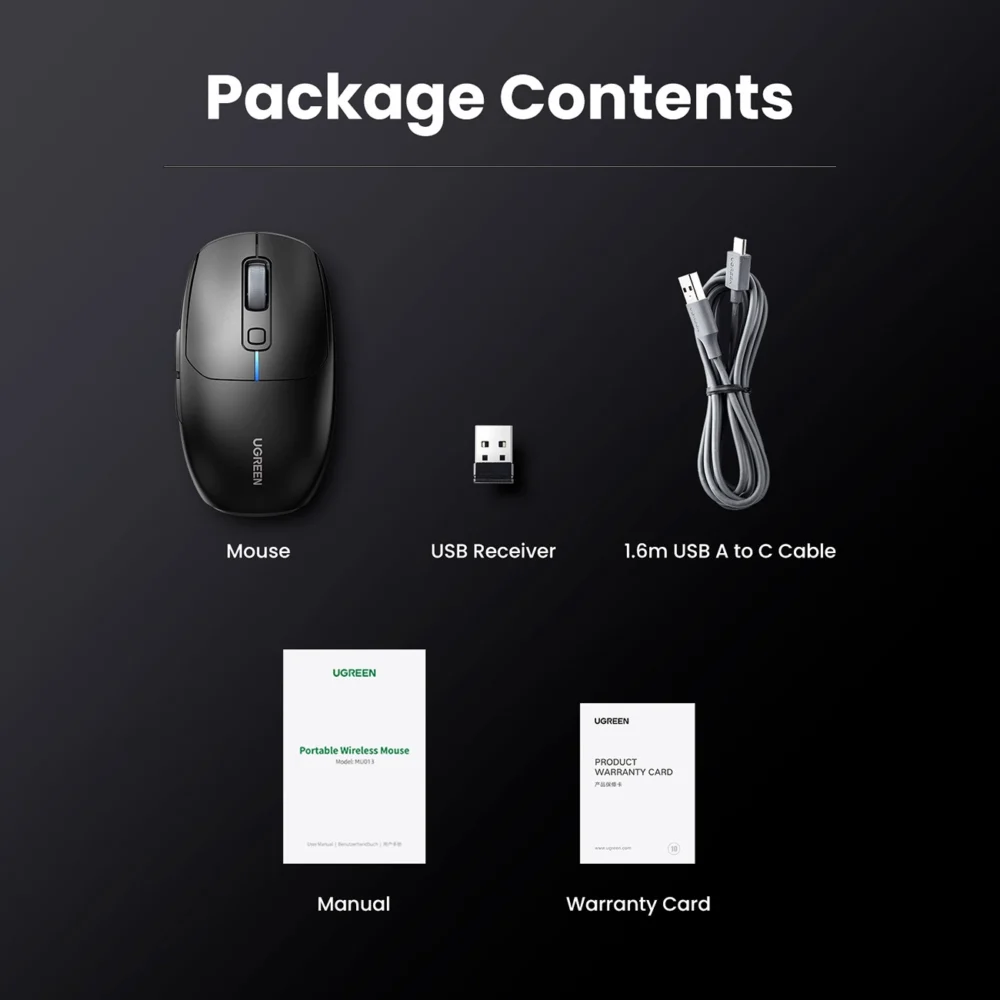 Ugreen MU103 Bluetooth 5.0 computer mouse / 2.4GHz USB receiver - blackeng