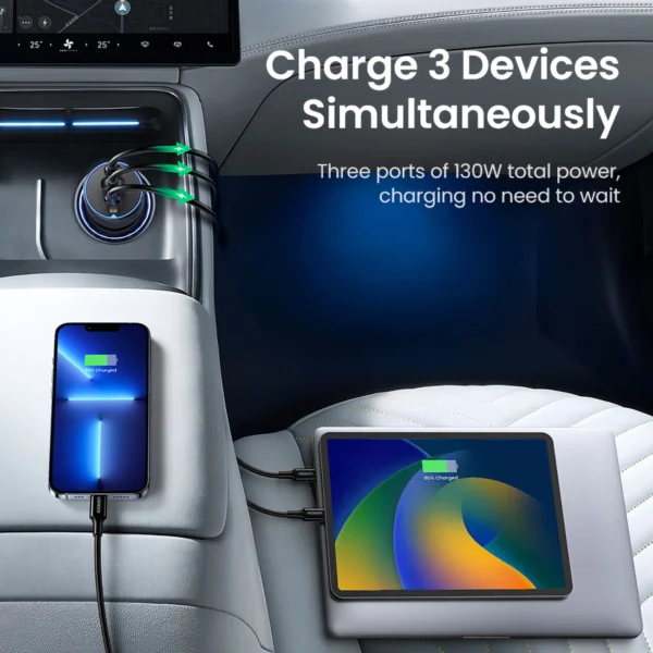 Ugreen CD293 car charger 2x USB-C PD and 1x USB-A 130W - blackeng
