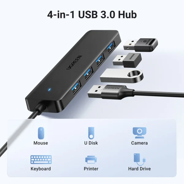 HUB Ugreen CM219 25851 with 4 USB-A 3.0 ports and USB-A 3.0 cable 15cm - blackeng