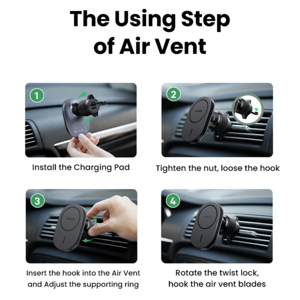 Ugreen CD345 magnetic car holder for air vent - blackeng