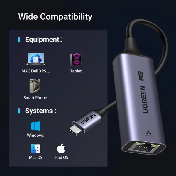 Ugreen CM648 USB-C to RJ45 Ethernet 2.5G adapter - grayeng