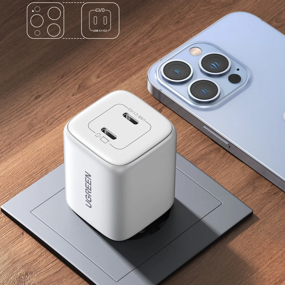 [RETURNED ITEM] Quick charger GaN 2 x USB-C 45W QC PD Ugreen CD294 - whiteeng
