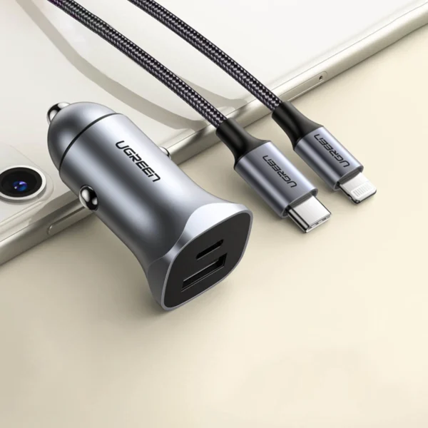 [RETURNED ITEM] Ugreen fast car charger USB-A / USB-C 30W PD PPS gray (CD130)eng