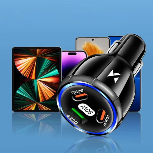 [RETURNED ITEM] Wozinsky WCCCA car charger 2x USB-C 1x USB-A 90W PD QC - blackeng