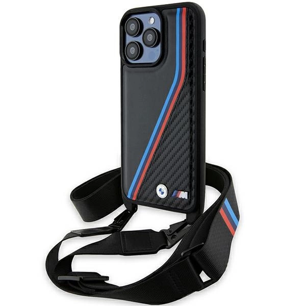 BMW M Edition Carbon Tricolor Lines & Strap case for iPhone 15 Pro - blackeng