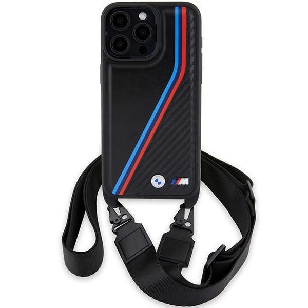 BMW M Edition Carbon Tricolor Lines & Strap case for iPhone 15 Pro - blackeng
