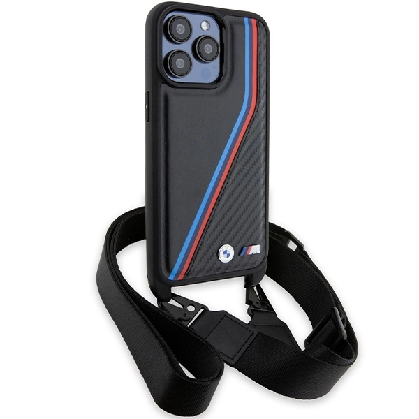 BMW M Edition Carbon Tricolor Lines & Strap case for iPhone 15 Pro - blackeng