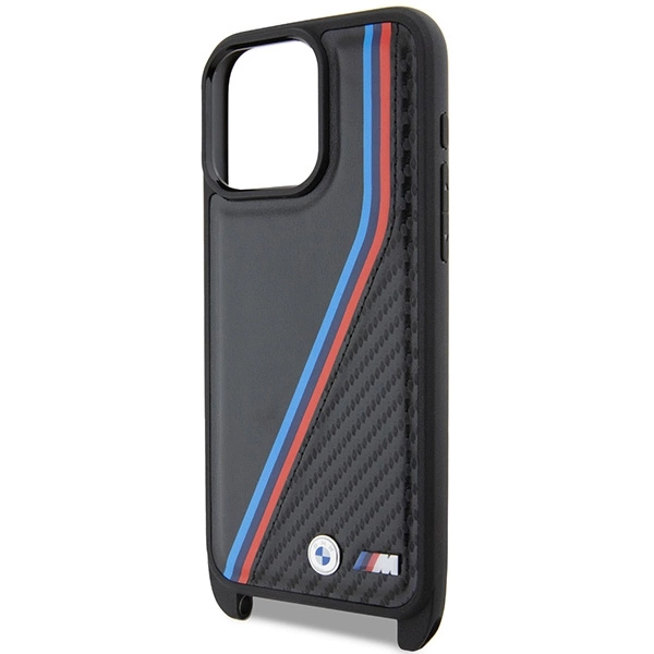BMW M Edition Carbon Tricolor Lines & Strap case for iPhone 15 Pro - blackeng