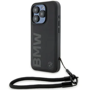 BMW Signature Leather Wordmark Cord case for iPhone 15 Pro - blackeng