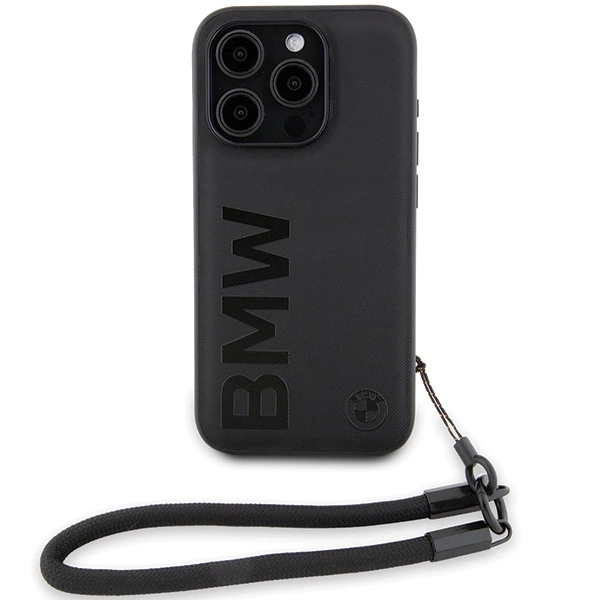BMW Signature Leather Wordmark Cord case for iPhone 15 Pro - blackeng