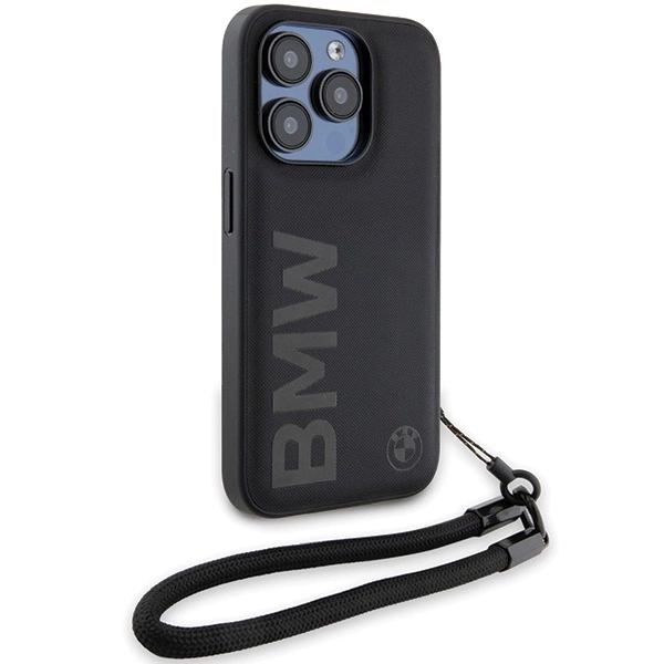 BMW Signature Leather Wordmark Cord case for iPhone 15 Pro - blackeng