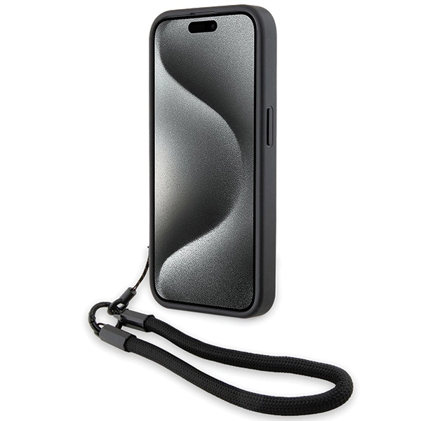 BMW Signature Leather Wordmark Cord case for iPhone 15 Pro - blackeng