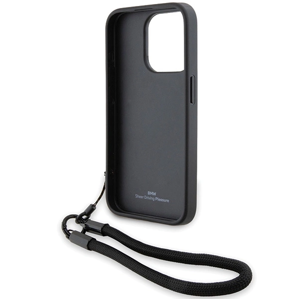 BMW Signature Leather Wordmark Cord case for iPhone 15 Pro - blackeng