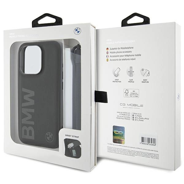 BMW Signature Leather Wordmark Cord case for iPhone 15 Pro - blackeng