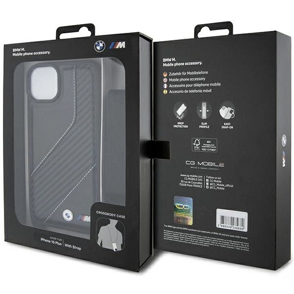 BMW M Edition Carbon Stripe & Strap case for iPhone 15 Plus / 14 Plus - blackeng