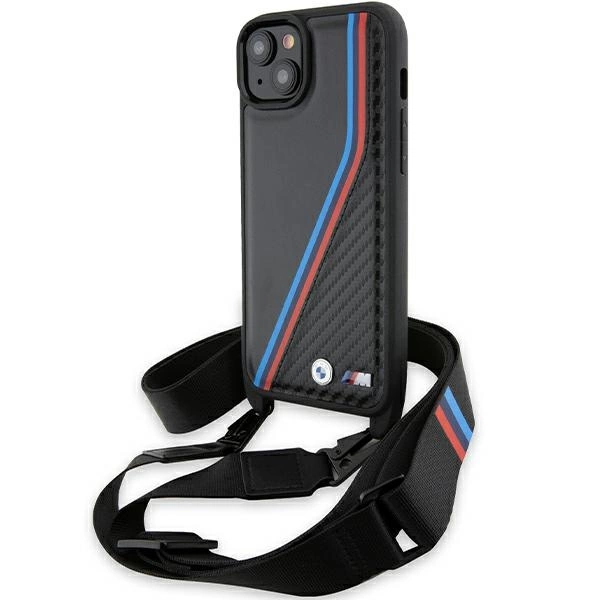 BMW M Edition Carbon Tricolor Lines & Strap case for iPhone 15 Plus / 14 Plus - blackeng