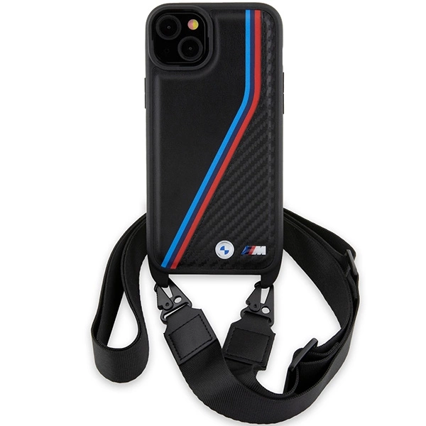 BMW M Edition Carbon Tricolor Lines & Strap case for iPhone 15 Plus / 14 Plus - blackeng
