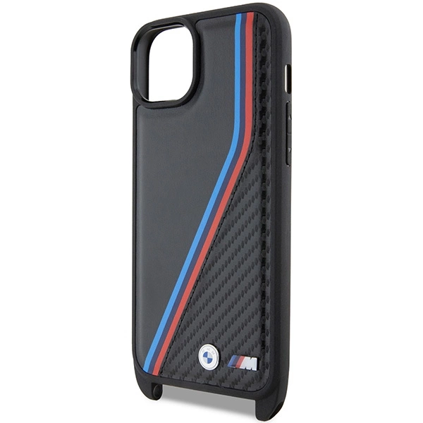 BMW M Edition Carbon Tricolor Lines & Strap case for iPhone 15 Plus / 14 Plus - blackeng