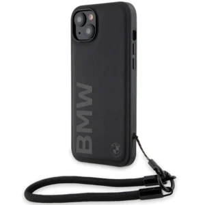 BMW Signature Leather Wordmark Cord case for iPhone 15 Plus / 14 Plus - blackeng