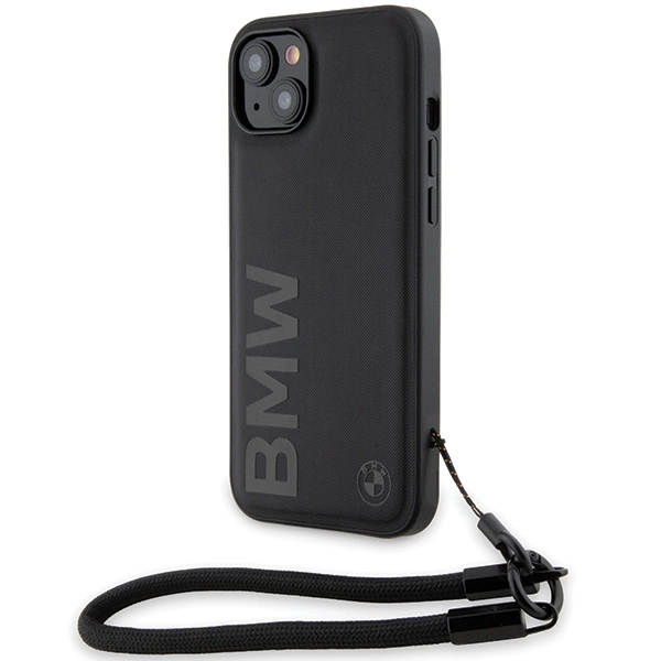 BMW Signature Leather Wordmark Cord case for iPhone 15 Plus / 14 Plus - blackeng