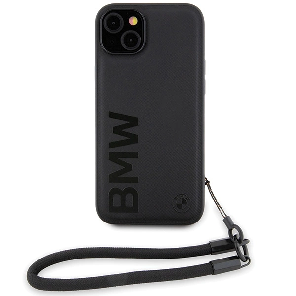 BMW Signature Leather Wordmark Cord case for iPhone 15 Plus / 14 Plus - blackeng