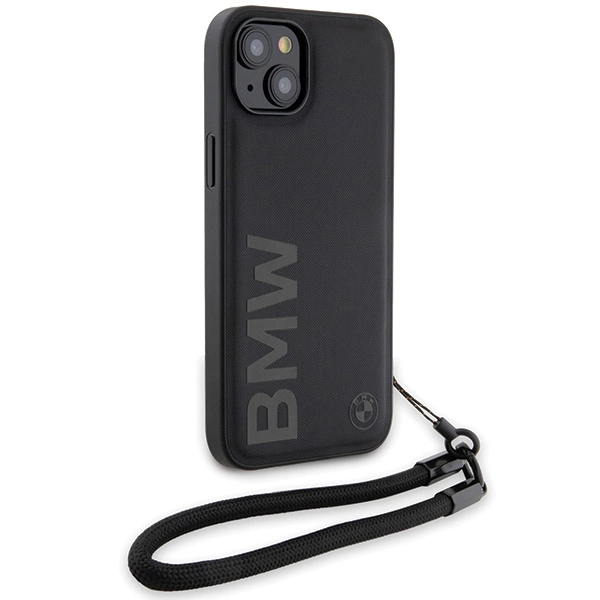 BMW Signature Leather Wordmark Cord case for iPhone 15 Plus / 14 Plus - blackeng