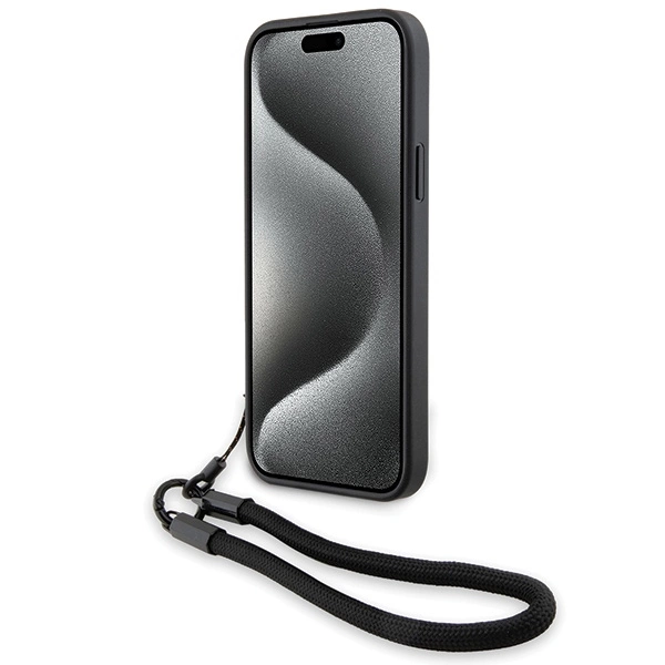 BMW Signature Leather Wordmark Cord case for iPhone 15 Plus / 14 Plus - blackeng