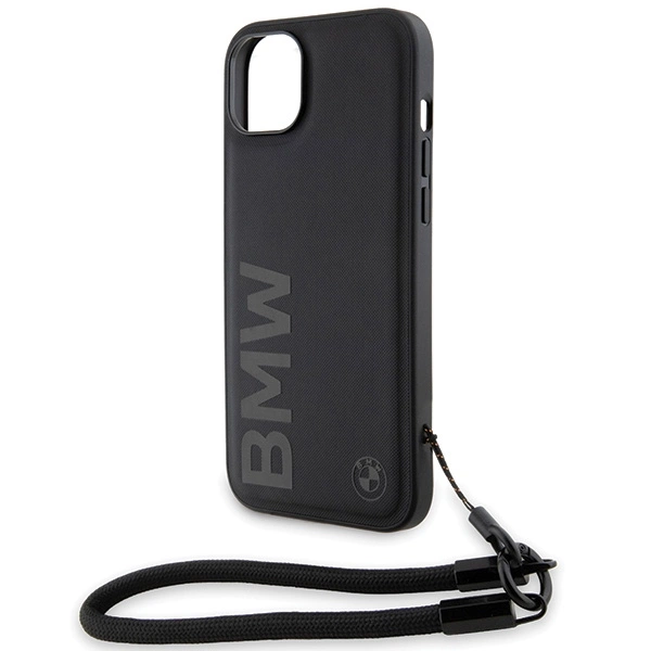 BMW Signature Leather Wordmark Cord case for iPhone 15 Plus / 14 Plus - blackeng
