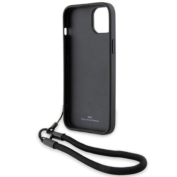 BMW Signature Leather Wordmark Cord case for iPhone 15 Plus / 14 Plus - blackeng