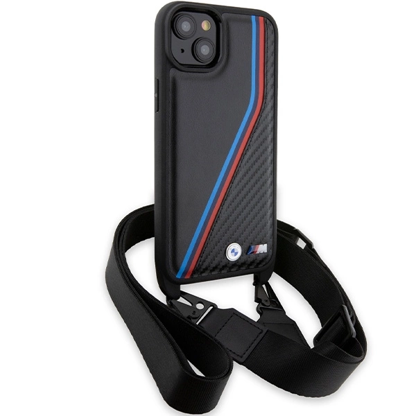 BMW M Edition Carbon Tricolor Lines & Strap case for iPhone 15 / 14 / 13 - blackeng