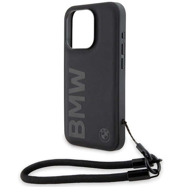 BMW Signature Leather Wordmark Cord case for iPhone 15 Pro Max - blackeng