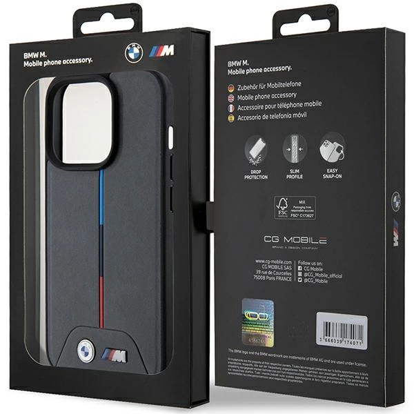 BMW M Quilted Tricolor MagSafe case for iPhone 15 Pro - grayeng