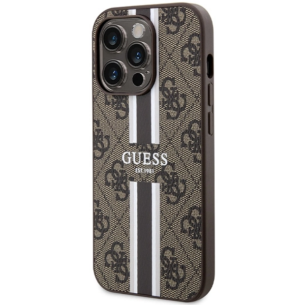 Guess 4G Printed Stripes MagSafe case for iPhone 15 Pro - browneng