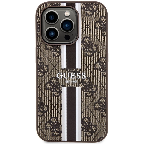Guess 4G Printed Stripes MagSafe case for iPhone 15 Pro - browneng