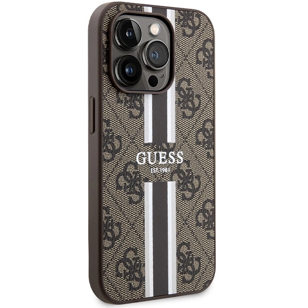 Guess 4G Printed Stripes MagSafe case for iPhone 15 Pro - browneng