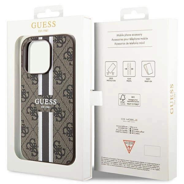 Guess 4G Printed Stripes MagSafe case for iPhone 15 Pro - browneng