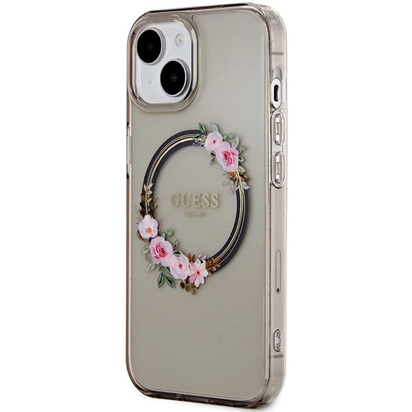 Guess IML Flowers Wreath MagSafe case for iPhone 15 / 14 / 13 - blackeng