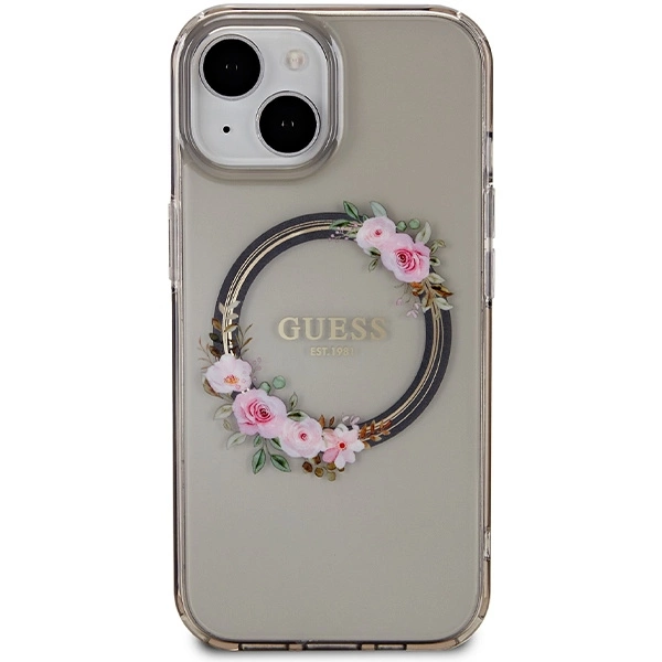 Guess IML Flowers Wreath MagSafe case for iPhone 15 / 14 / 13 - blackeng