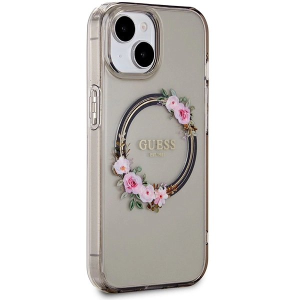 Guess IML Flowers Wreath MagSafe case for iPhone 15 / 14 / 13 - blackeng