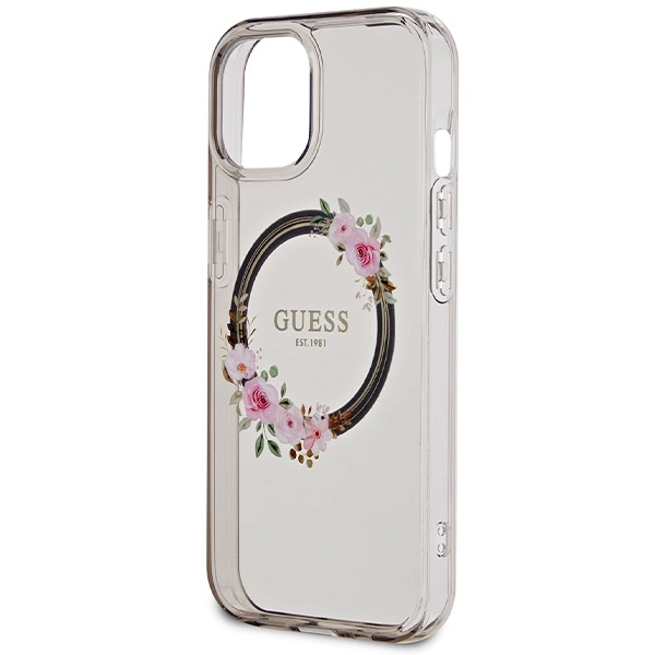 Guess IML Flowers Wreath MagSafe case for iPhone 15 / 14 / 13 - blackeng