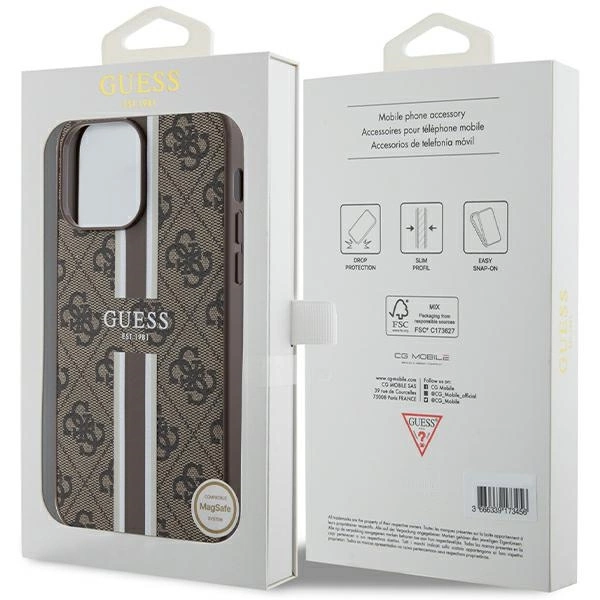 Guess 4G Printed Stripes MagSafe case for iPhone 15 Pro Max - browneng