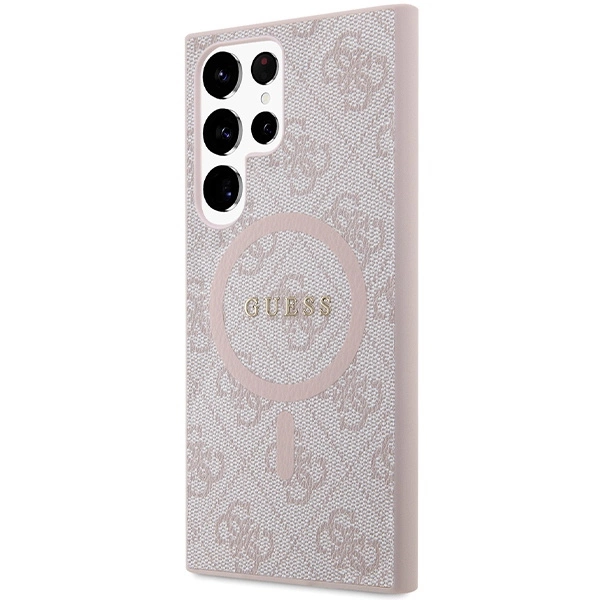 Guess 4G Collection Leather Metal Logo MagSafe Case for Samsung Galaxy S24 Ultra - Pinkeng