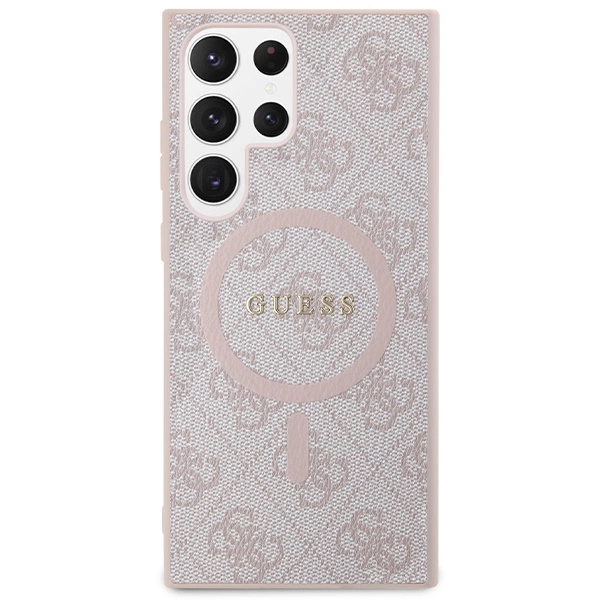 Guess 4G Collection Leather Metal Logo MagSafe Case for Samsung Galaxy S24 Ultra - Pinkeng