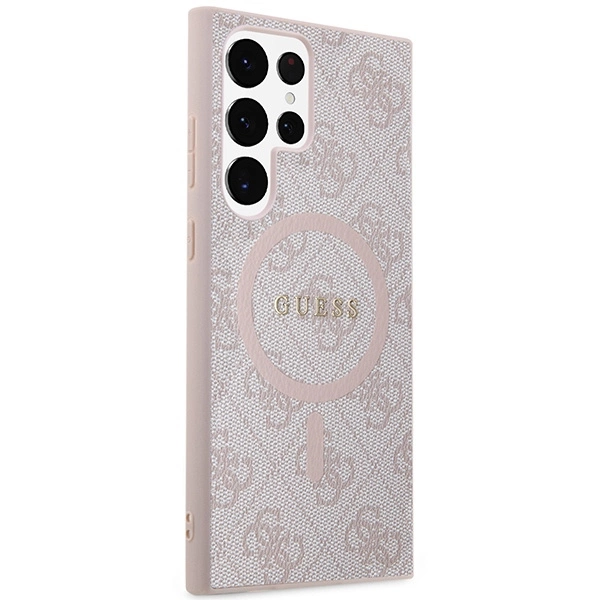 Guess 4G Collection Leather Metal Logo MagSafe Case for Samsung Galaxy S24 Ultra - Pinkeng