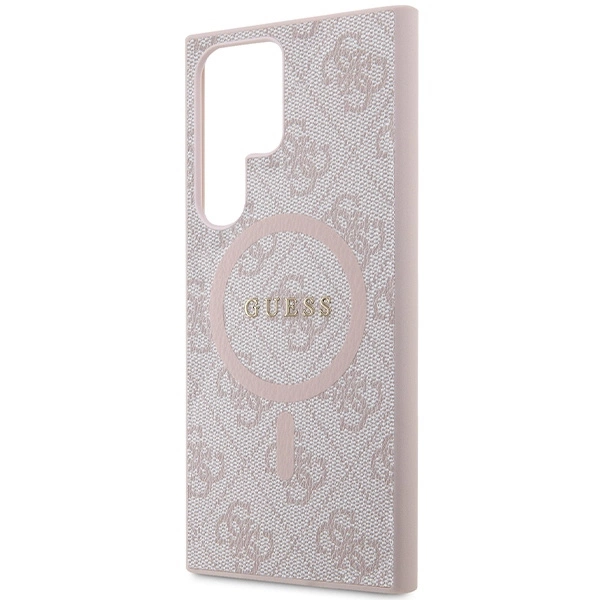 Guess 4G Collection Leather Metal Logo MagSafe Case for Samsung Galaxy S24 Ultra - Pinkeng