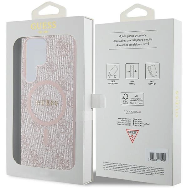 Guess 4G Collection Leather Metal Logo MagSafe Case for Samsung Galaxy S24 Ultra - Pinkeng