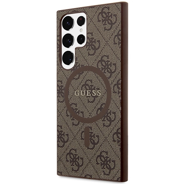 Guess 4G Collection Leather Metal Logo MagSafe Case for Samsung Galaxy S24 Ultra - Browneng
