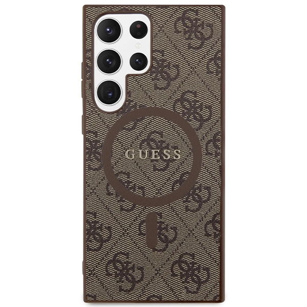 Guess 4G Collection Leather Metal Logo MagSafe Case for Samsung Galaxy S24 Ultra - Browneng