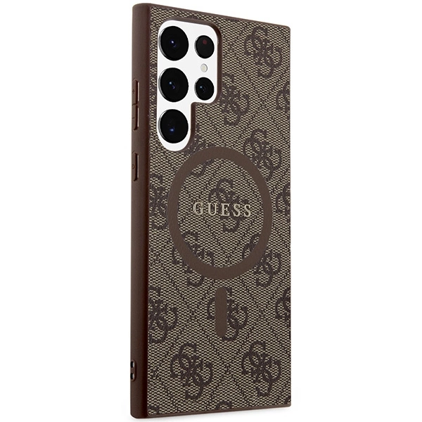 Guess 4G Collection Leather Metal Logo MagSafe Case for Samsung Galaxy S24 Ultra - Browneng